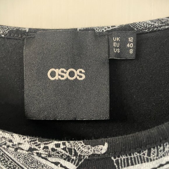 ASOS owl black and white dress. Size 8 3/4 Sleeves - Picture 3 of 5